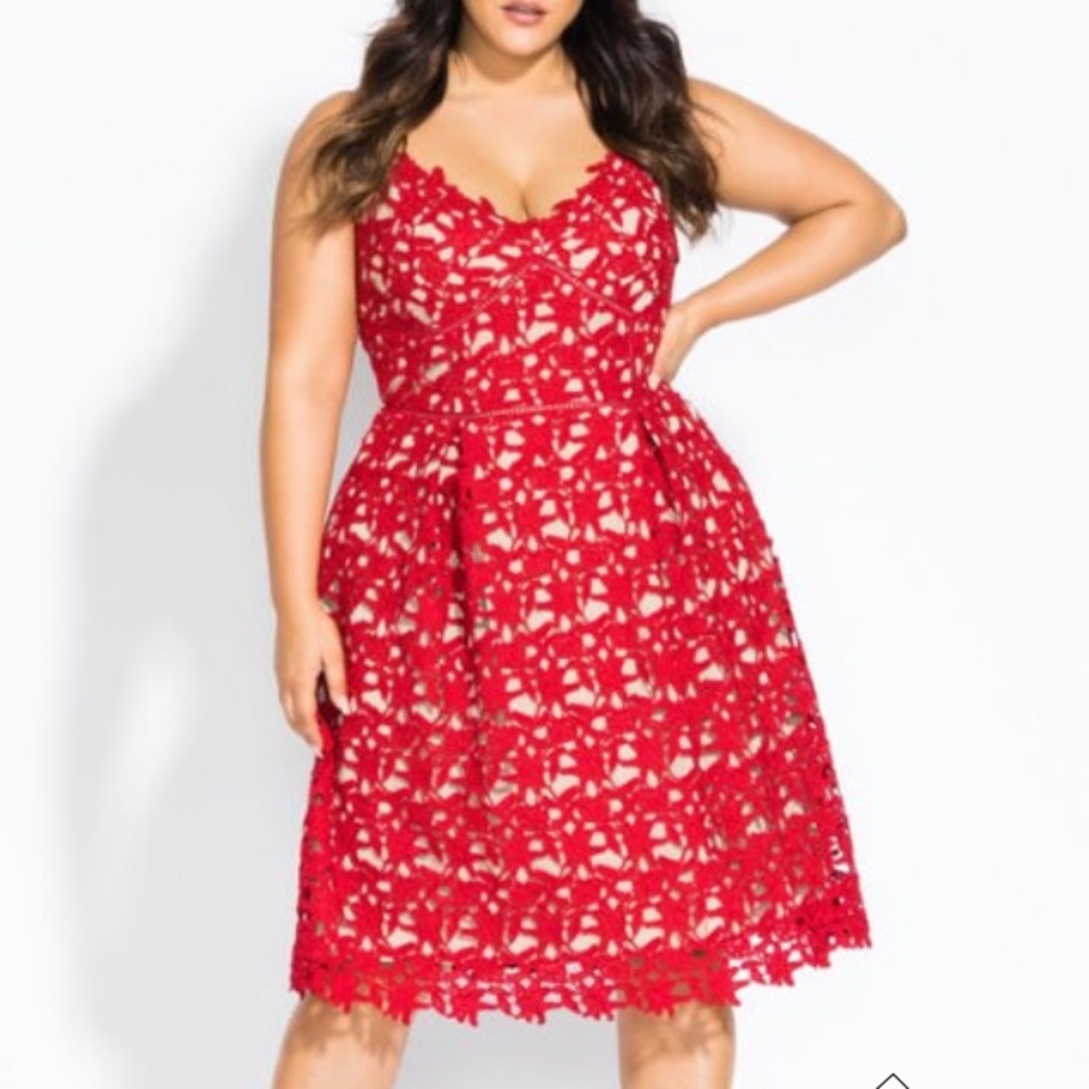 So Fancy Crochet Fit & Flare Dress - Scarlet